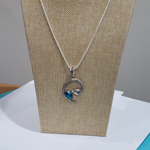 Handmade Blue Topaz 925 Snake, Punk, Gothic Pendant Necklace - Picture 12 of 12
